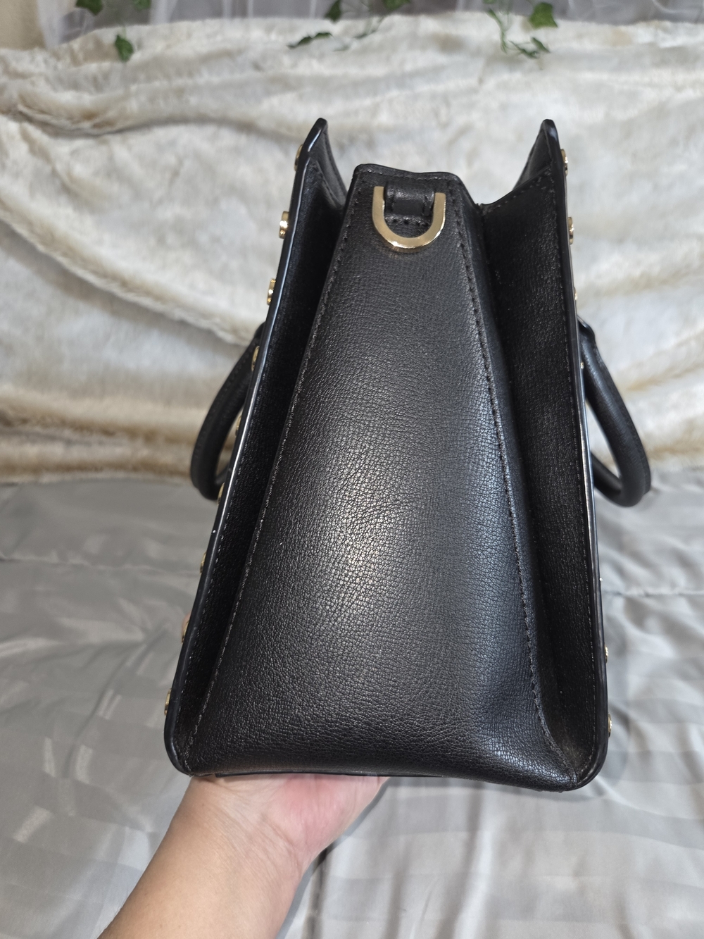 Michael Kors Sylvie Large Studded Leather Satchel - Picture 13 of 16